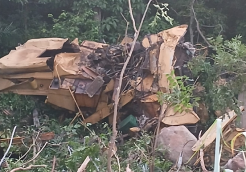 Caminhão que transportava colheitadeira cai de serra e deixa dois mortos
