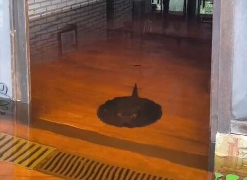 Cheia leva arraia à área de almoço de pousada no Pantanal de Miranda