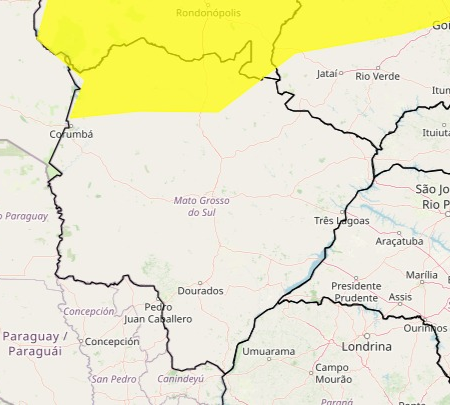 Alerta de chuvas intensas atinge 8 cidades de MS nesta segunda-feira