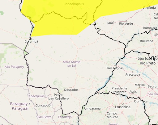Alerta de chuvas intensas atinge 8 cidades de MS nesta segunda-feira