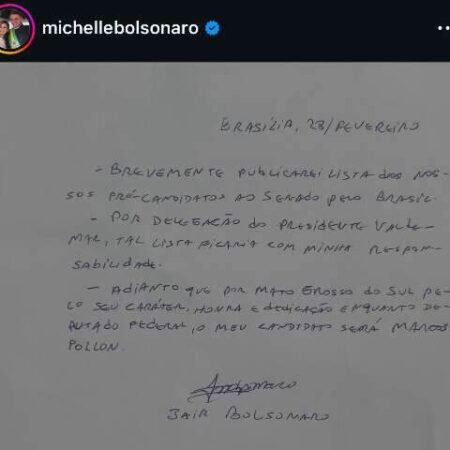 Por carta, Bolsonaro divulga apoio a Pollon para o Senado