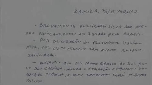 Por carta, Bolsonaro divulga apoio a Pollon para o Senado