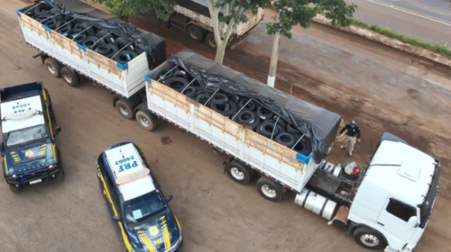 Carreta carregada com pneus contrabandeados é apreendida na BR-163