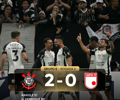 Corinthians mantém 100% na Libertadores ao vencer Santa Fe por 2 a 0