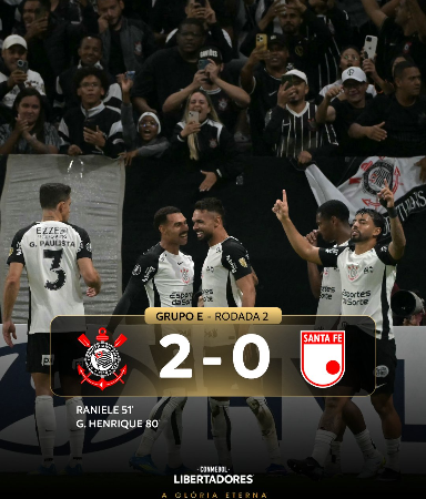 Corinthians mantém 100% na Libertadores ao vencer Santa Fe por 2 a 0