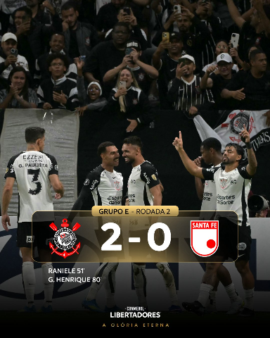 Corinthians mantém 100% na Libertadores ao vencer Santa Fe por 2 a 0