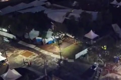 Imagens aéreas mostram estragos da chuva na Expogrande após temporal