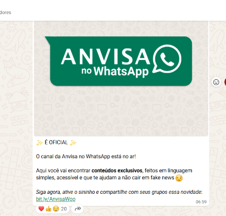 Anvisa lança canal oficial no WhatsApp para combater desinformação