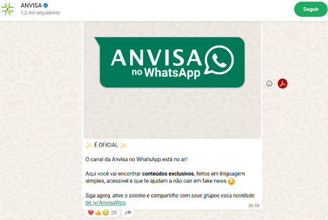 Anvisa lança canal oficial no WhatsApp para combater desinformação