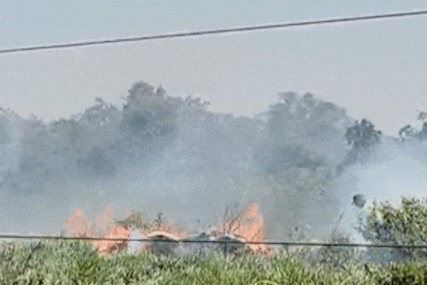 Cena corriqueira atualmente, incêndio em terreno é combatido com baldes de água