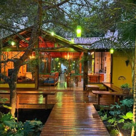 Casa se esconde entre árvores e tem até piscina no meio da mata