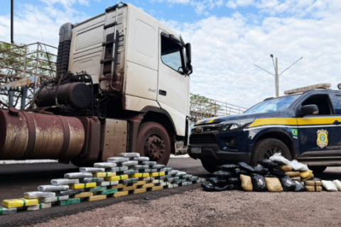 Fundo falso de semirreboque escondia quatro tipos de droga na BR-262