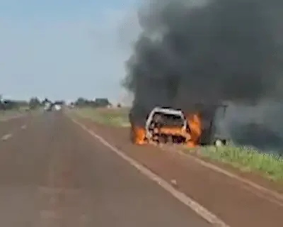 Incêndio em picape atinge vegetação na BR-060, perto de Sidrolândia