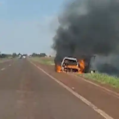 Incêndio em picape atinge vegetação na BR-060, perto de Sidrolândia
