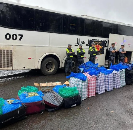 Ônibus que saiu de MS levava carga recorde de 746 kg de folhas de coca